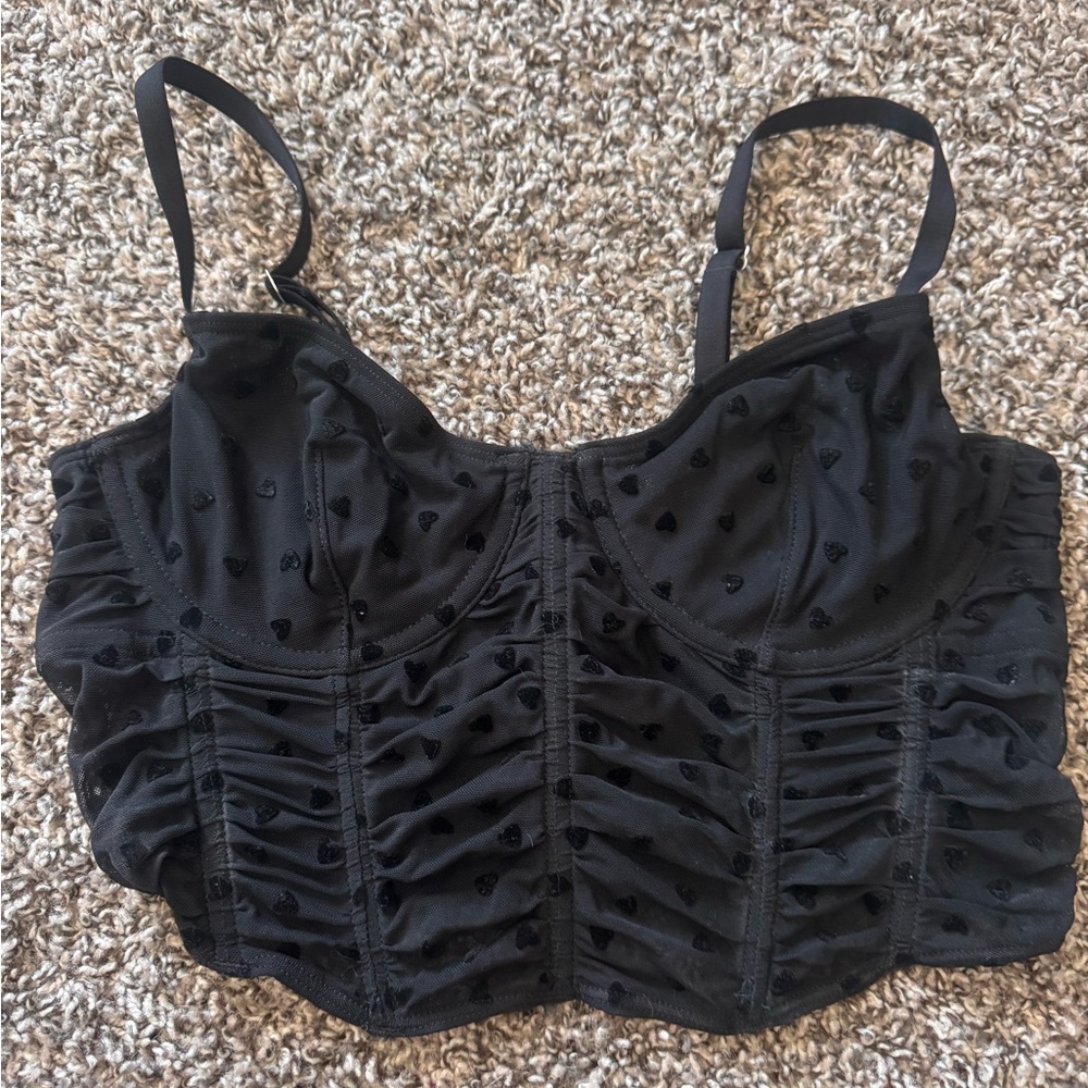 Hollister Black Ruched Heart Corset Top